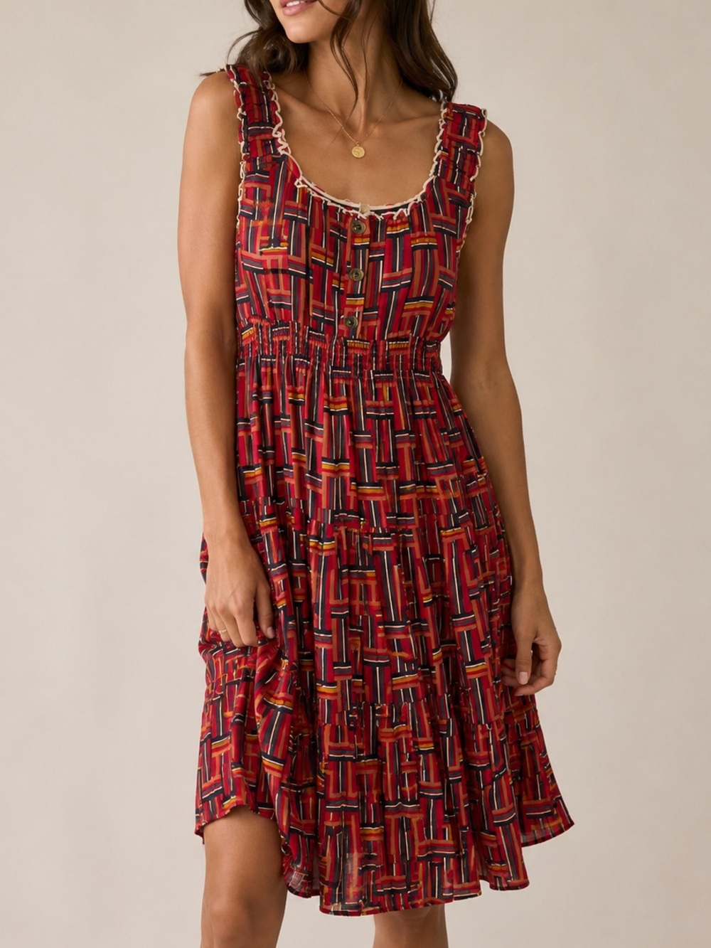 LAPIS • geometric sleeveless tiered dress